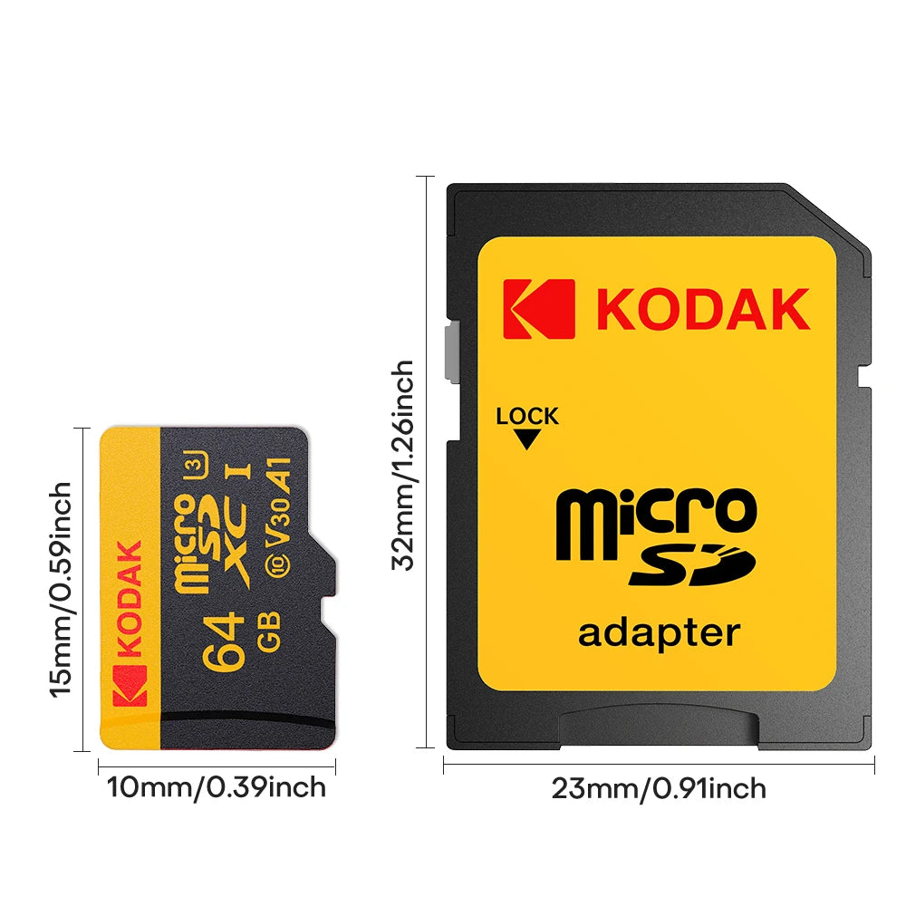 KODAK Micro SD Card Memory Card UP TO 100MB/s C10 U3 32GB 64GB 128GB 256GB TF Card 4K HD For USB Card Reader Adapter Microsd