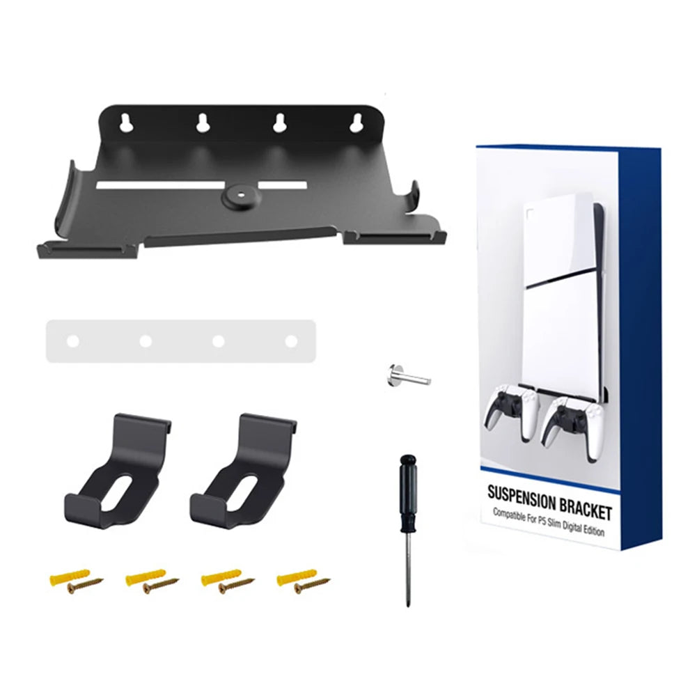 Wall Mount Bracket Console Stand with 2 Controller Mounts Wall Hanging Stand for PS5 Slim Digital Edition and Disc Edition