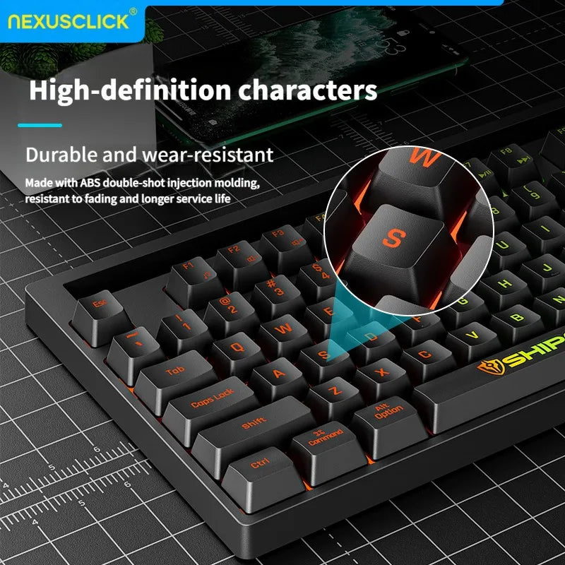NexusClick Hot Sale 87 keys Backlit Mechanical Feel Keyboard, Wired Gaming Keyboard waterproof Luminous keycap for Laptop Office