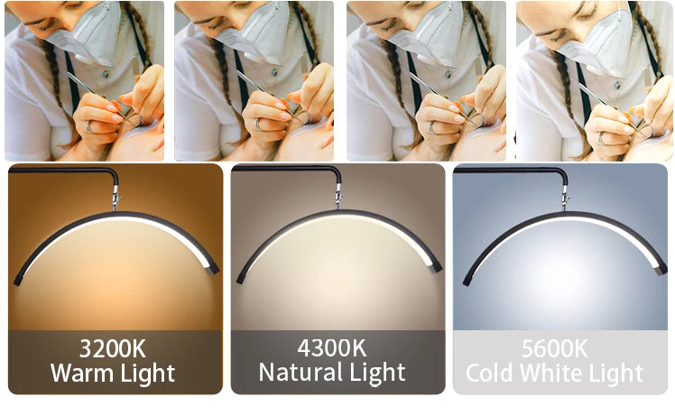 FOSOTO FT-Y8II 28 Inch 45W Led Lash Light Ring Light Half-Moon Light With Floor Tripod For Tattoo Beauty Salon Eyelash Makeup