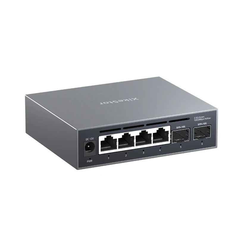 XikeStor 2.5G Simple L2 Managed Switch 4-Port 2.5G RJ45 2-Port 10G SFP+ Ethernet Switch VLAN & Port Aggregation One-click Rest