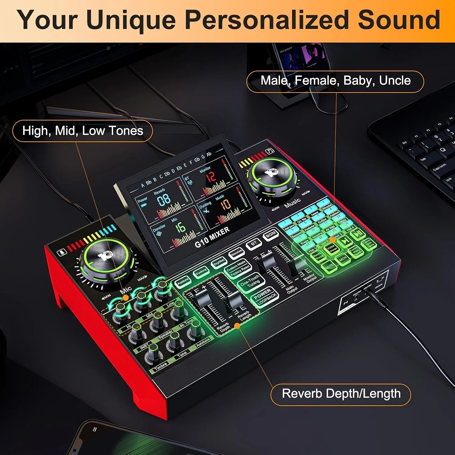 Tenlamp G10 Podcast Microphone Bundle with Live Sound Card Audio Mixer, Voice Changer DJ Effects XLR 3.5mm Interface for PC Smartphone Gaming Streaming Recording YouTube Studio Vlog