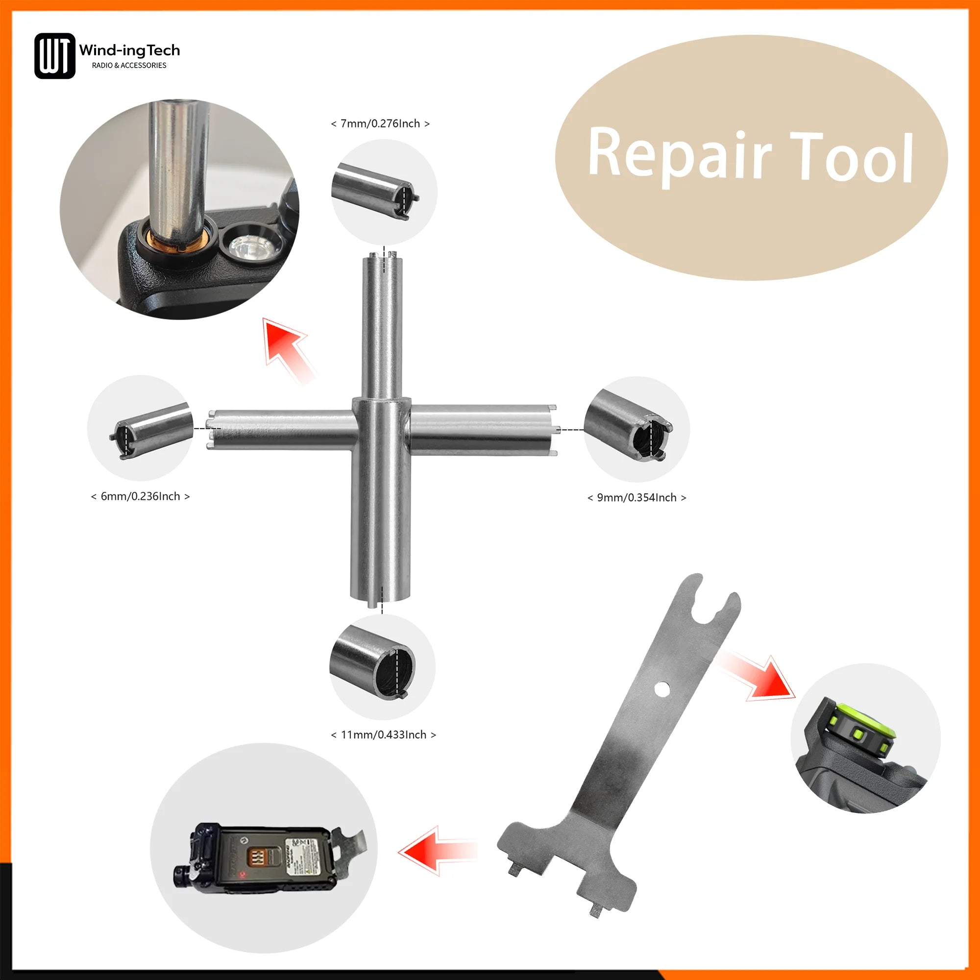 4 Way X Key Walkie Talkies Wrench Repair Tool Destuffing Spanner Compatible with Baofeng Kenwood Motorola Quansheng TYT Radios