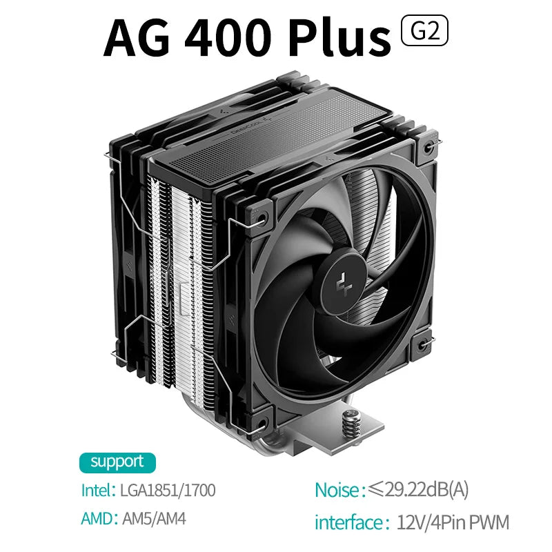 DeepCool AG400 Plus 4 Heat Pipe Dual Fan 220W CPU Cooler 120mm Fan Air Cooler for LGA1700 1851 AM5 AM4 CPU Air-Cooling Radiator