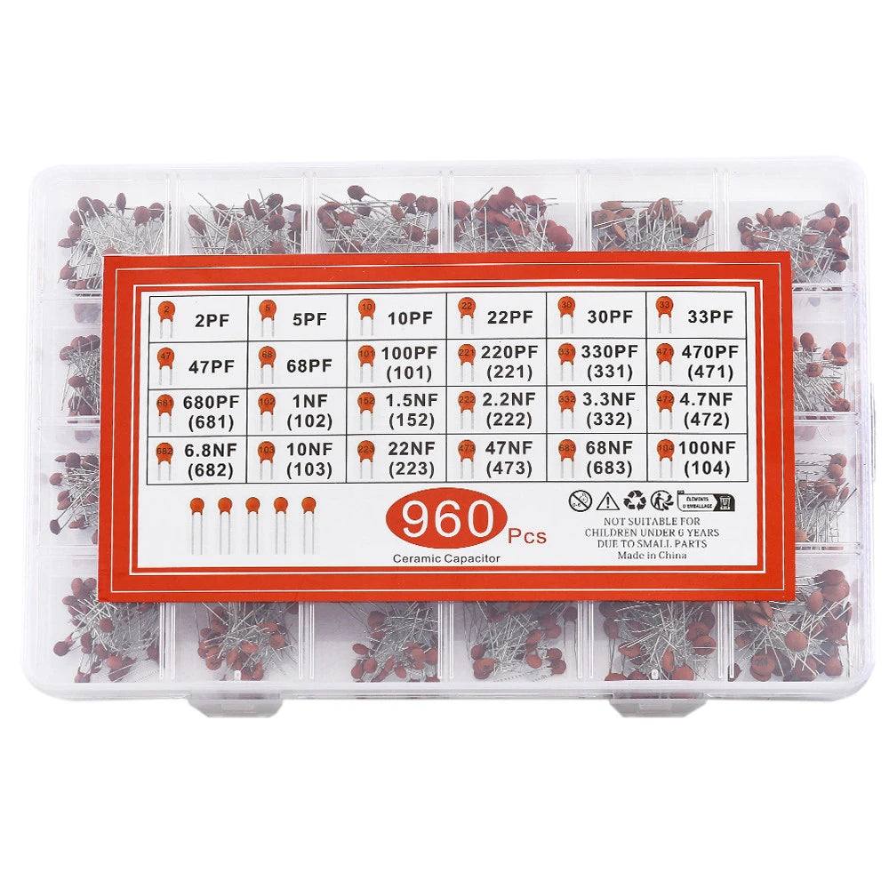 300pcs/960pcs Ceramic Capacitor Kit Set 2pF-0.1uF Electronic Components Capacitor Assorted Kit IC Samples DIY