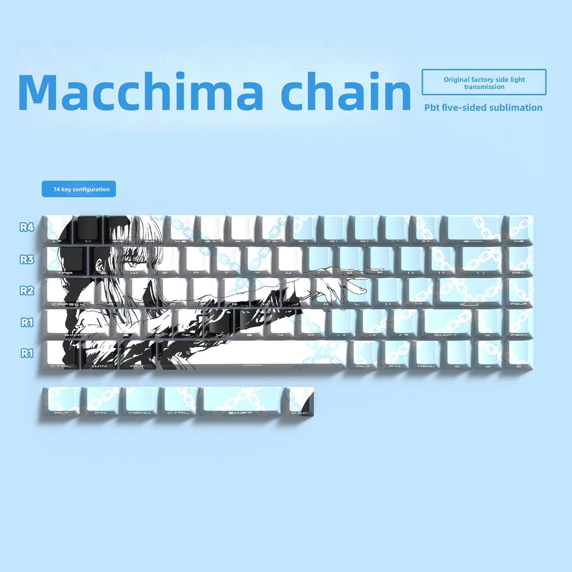 Chains Makima-style Keycaps - Original Height Side-printed Translucent PBT Keycaps, Compatible with 60%/68%/75% Keyboards