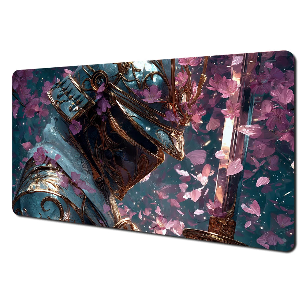 Japanese Ghost Samurai Pattern TCG Playmat Magic Card Battle Mat 35X60CM Deskmat Tapete Magic Mat Non-Slip Durable Stitched Edge