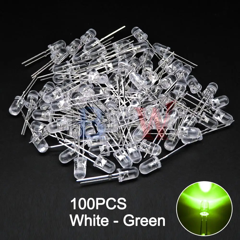 100PCS/LOT 5mm LED Diode F5 Assorted Kit IBUW White Green Red Blue Yellow Orange Pink Purple Warm White DIY Light Emitting Diode