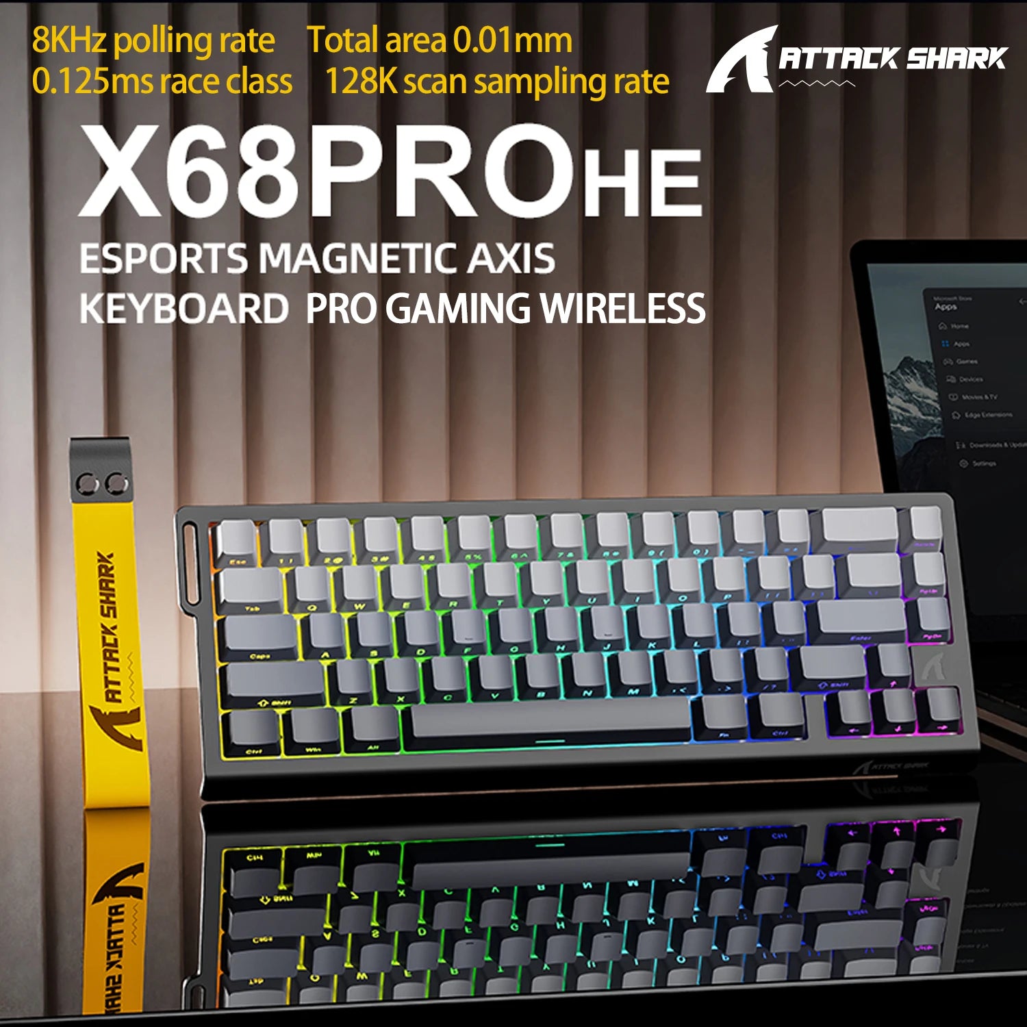 X68HE X68PRO ATTACK SHARK Magnetic Mechanical Keyboard 0.125ms Ultra Low Latency PO Cotton Silicone Fill RGB Backlit 8K Wired