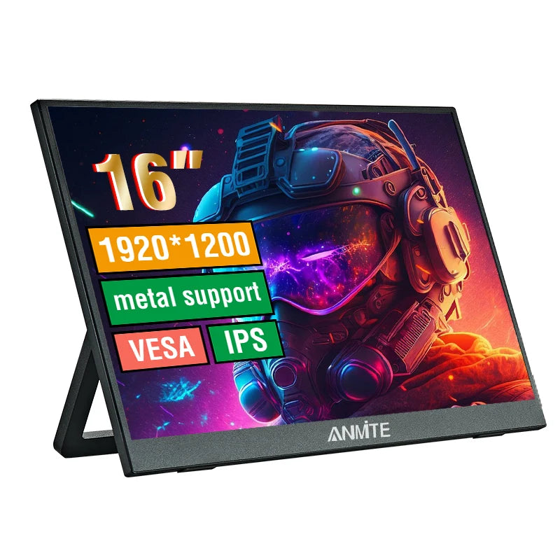 Anmite 16-Inch Portable Touch Monitor Non-touch Optional 1200P HDR 16:10 For XBox PS4 / 5 Switch Cell Phone PC Loptop Extension