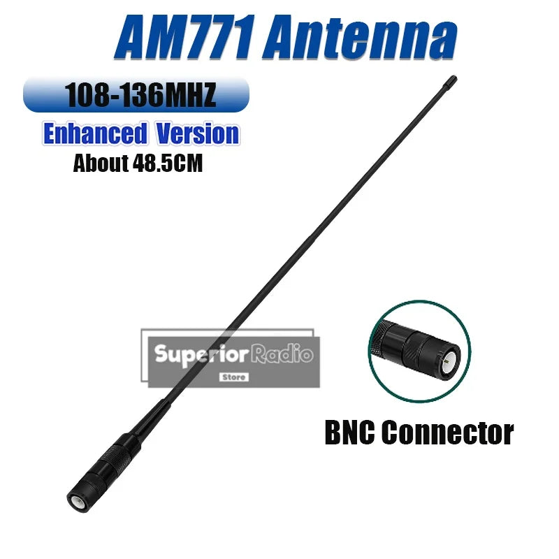 Walkie Talkie AM-771 Air Band Antenna 108-136Mhz BNC Connector For IC-A6 IC-A25 IC-A16 FTA-550L Radio SMA-F For DM-32 UV-K6 UVK5