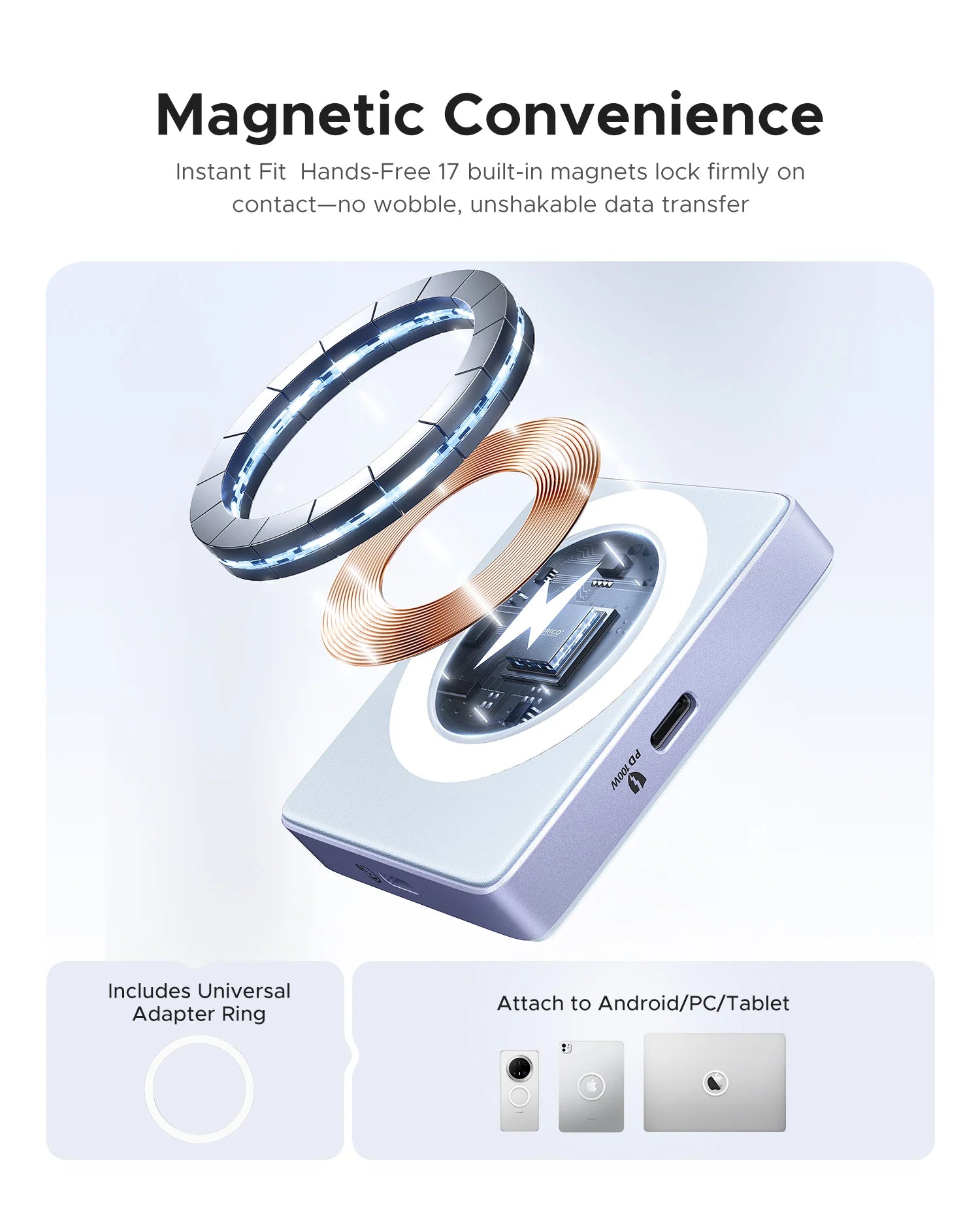 ORICO Magnetic M.2 2230/2242 NVMe SSD Enclosure for iPhone 4K ProRes Recording ith SD/TF 3.0 Card Reader PD100W Charging Port