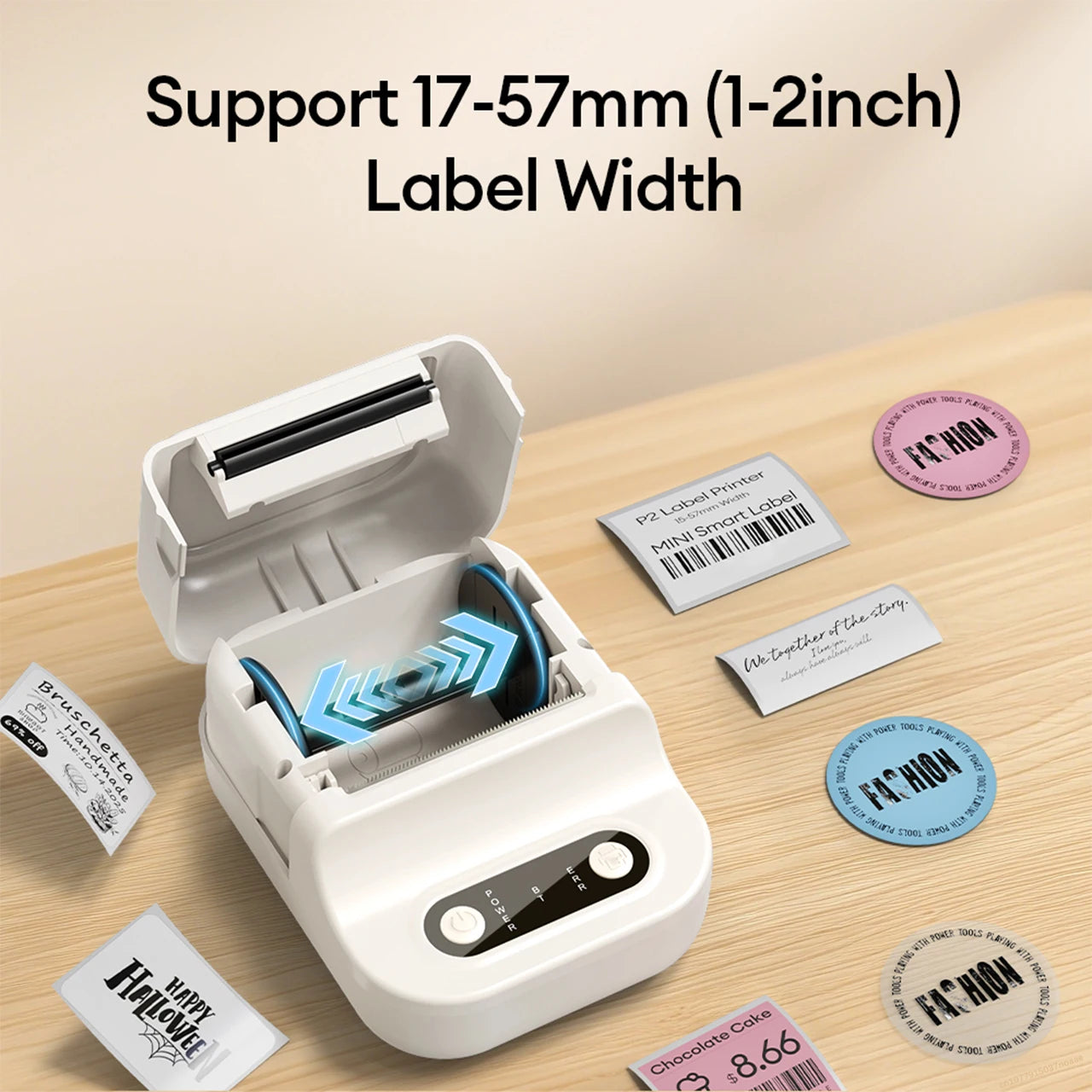 Support 12-57mm Width Mini Thermal Label Printer Self-adhesive Paper Portable Inkless Printer Bluetooth Sticker Tag Label Maker