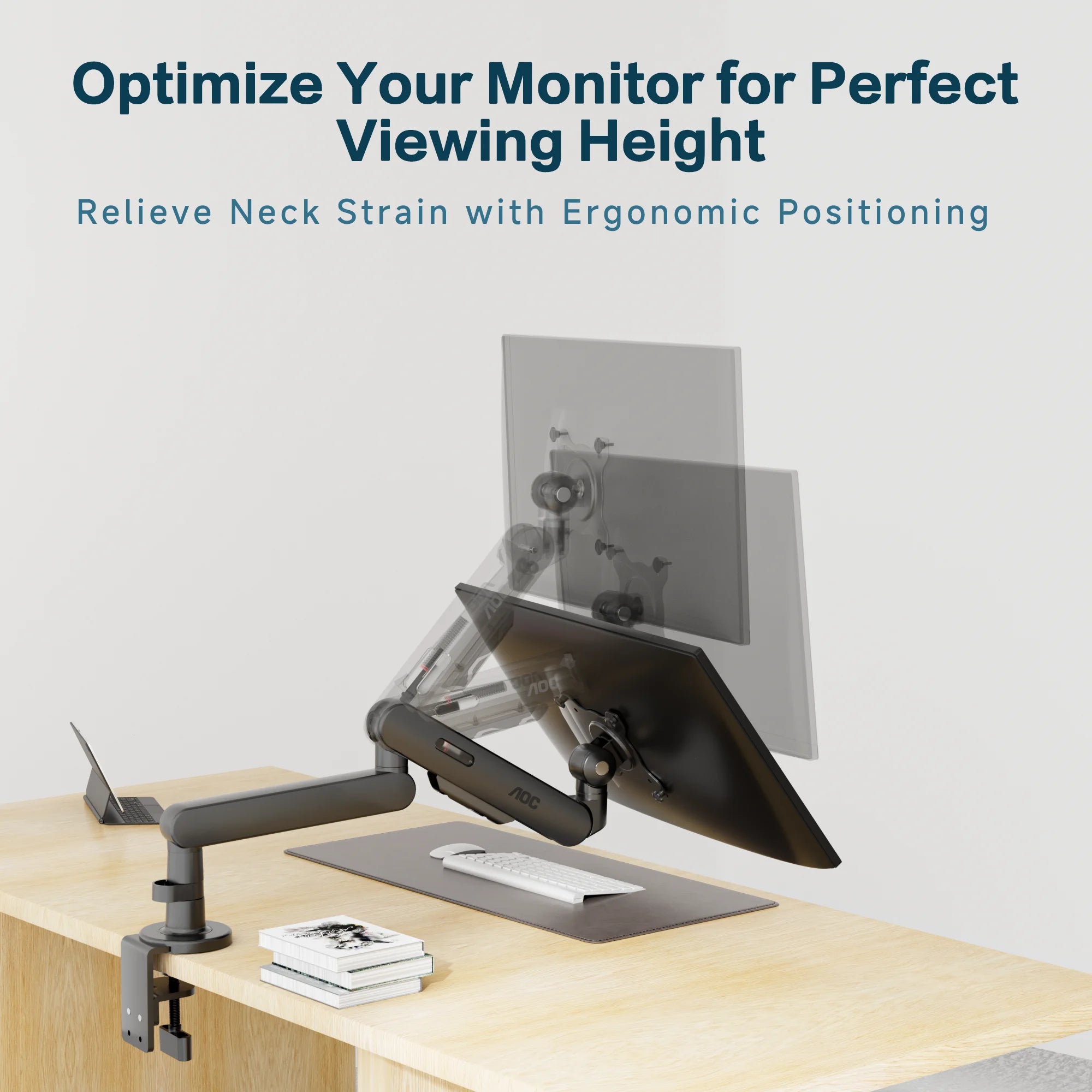 AOC AM406PLUS Premium Aluminum Adjustable Single Monitor Mount Desktop Bracket Display Arm Holder Desktop Clamp Stand Home Office Monitor Stand