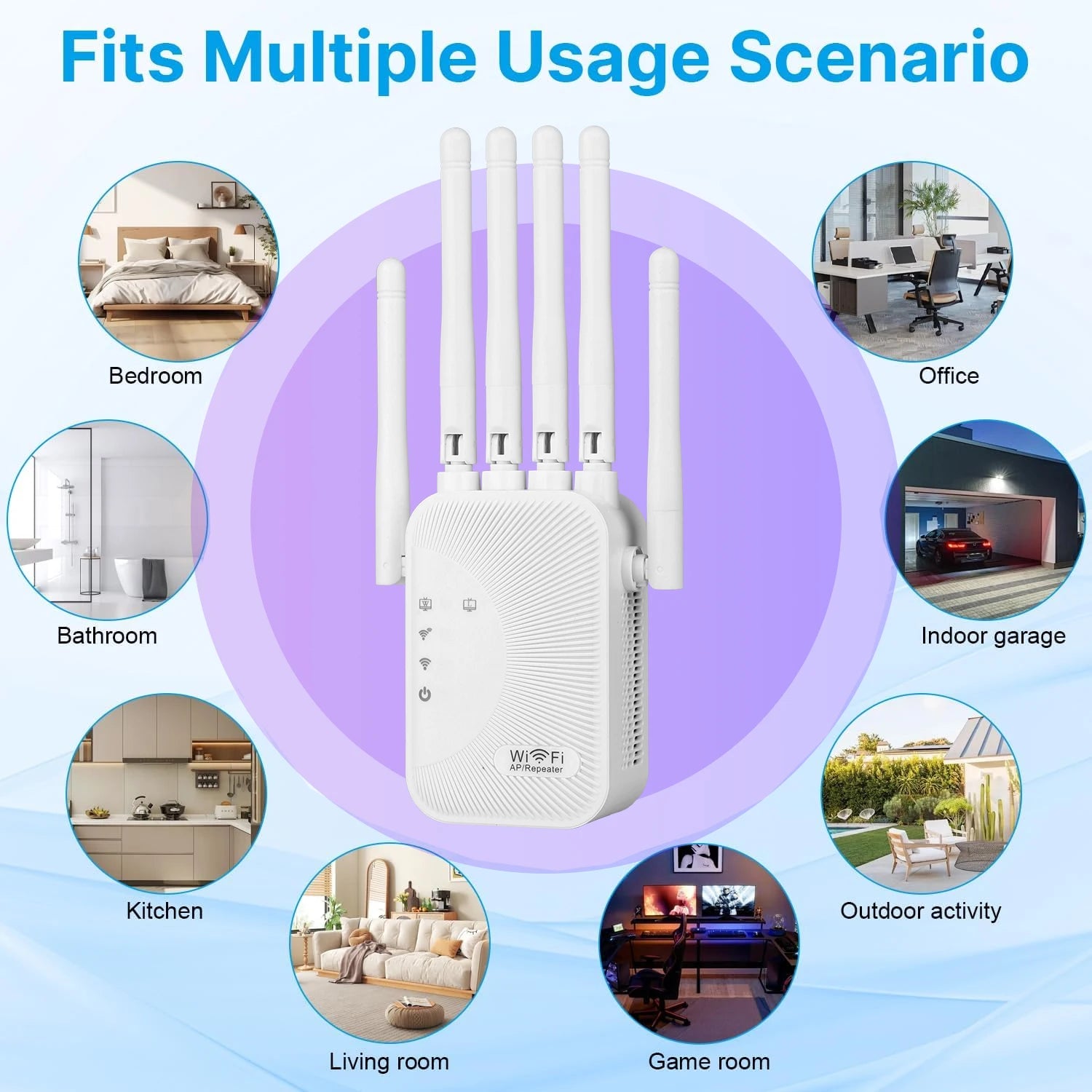 Upgraded Wifi Extender 6 Antennas Dual Band 1200Mbps Through Wall Easy Setup For Home Office Bedroom Wireless Signal Booster Use