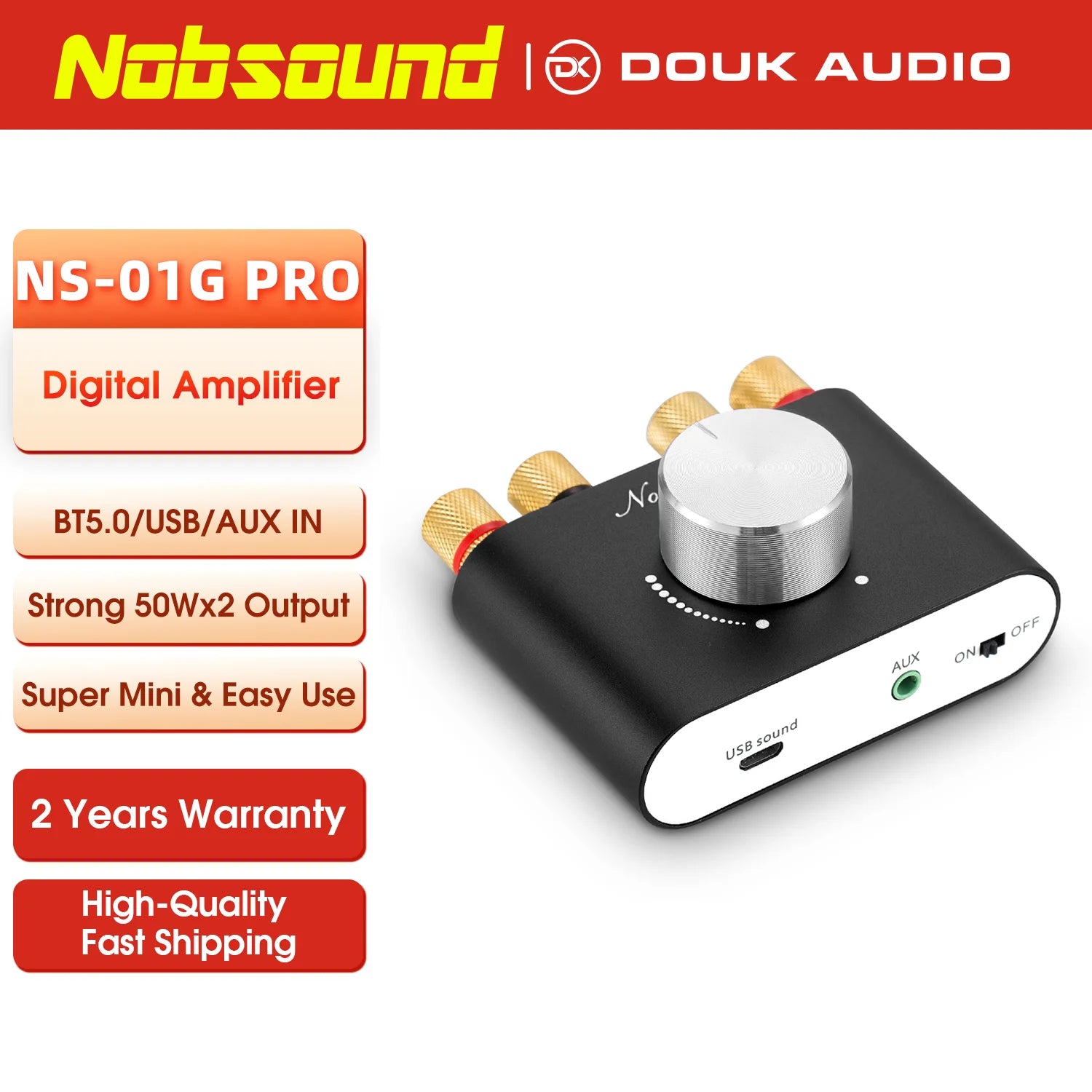 Nobsound Mini Bluetooth 5.0 TPA3116 Digital Amplifier Hifi Stereo Audio Receiver Power Amp 50W+50W Car Sound Amplifiers