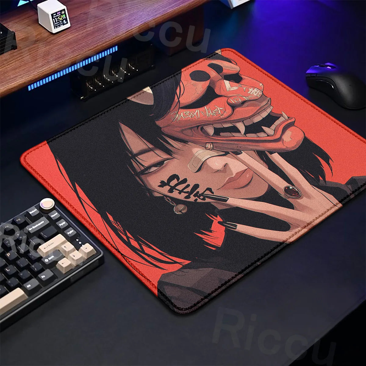 Small Size Anime Mouse Pad Oni Mask Girl Premium Deskmats Game Professional E-Sports Mousepad High Quality Non-slip Keyboard Pad