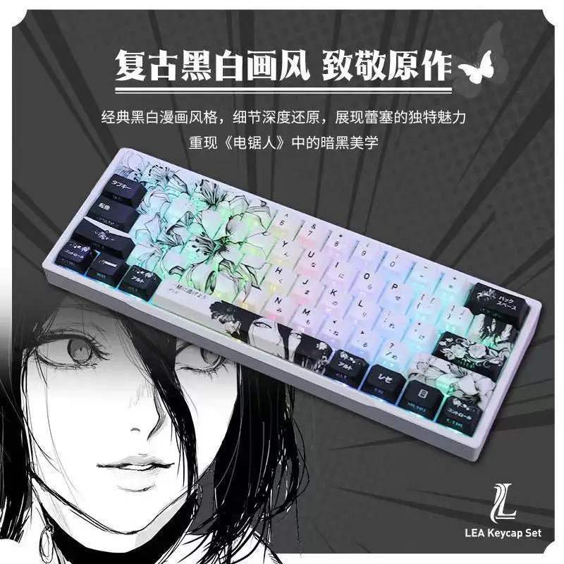 135 Keys Reze Keycaps Chainsaw Man Cherry Profile Cute Anime Keycap DYE-SUB PBT Keycap for MX Mechanical Keyboard 60/61/68/108