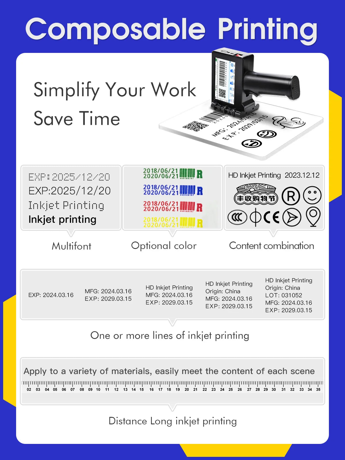 Yhan 12.7mm Portable Inkjet Printer Unencripted for Expiry Date Barcode QR Code Batch Numbers Best Value Logo Printing
