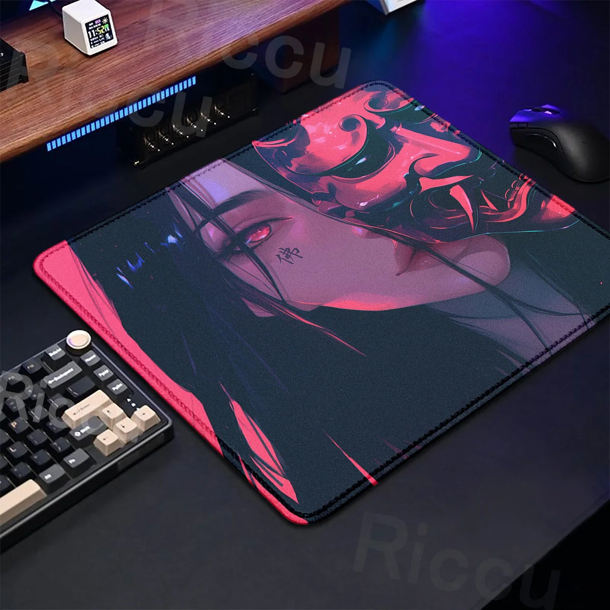 Small Size Anime Mouse Pad Oni Mask Girl Premium Deskmats Game Professional E-Sports Mousepad High Quality Non-slip Keyboard Pad
