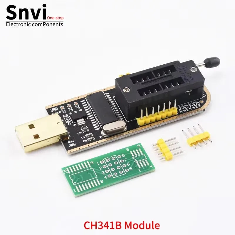 CH341B USB EEPROM Flash BIOS Programmer Module with SOIC8 SOP8 Test Clip, SPI Flash Reader Writer for 24CXX 25CXX 93CXX Chips