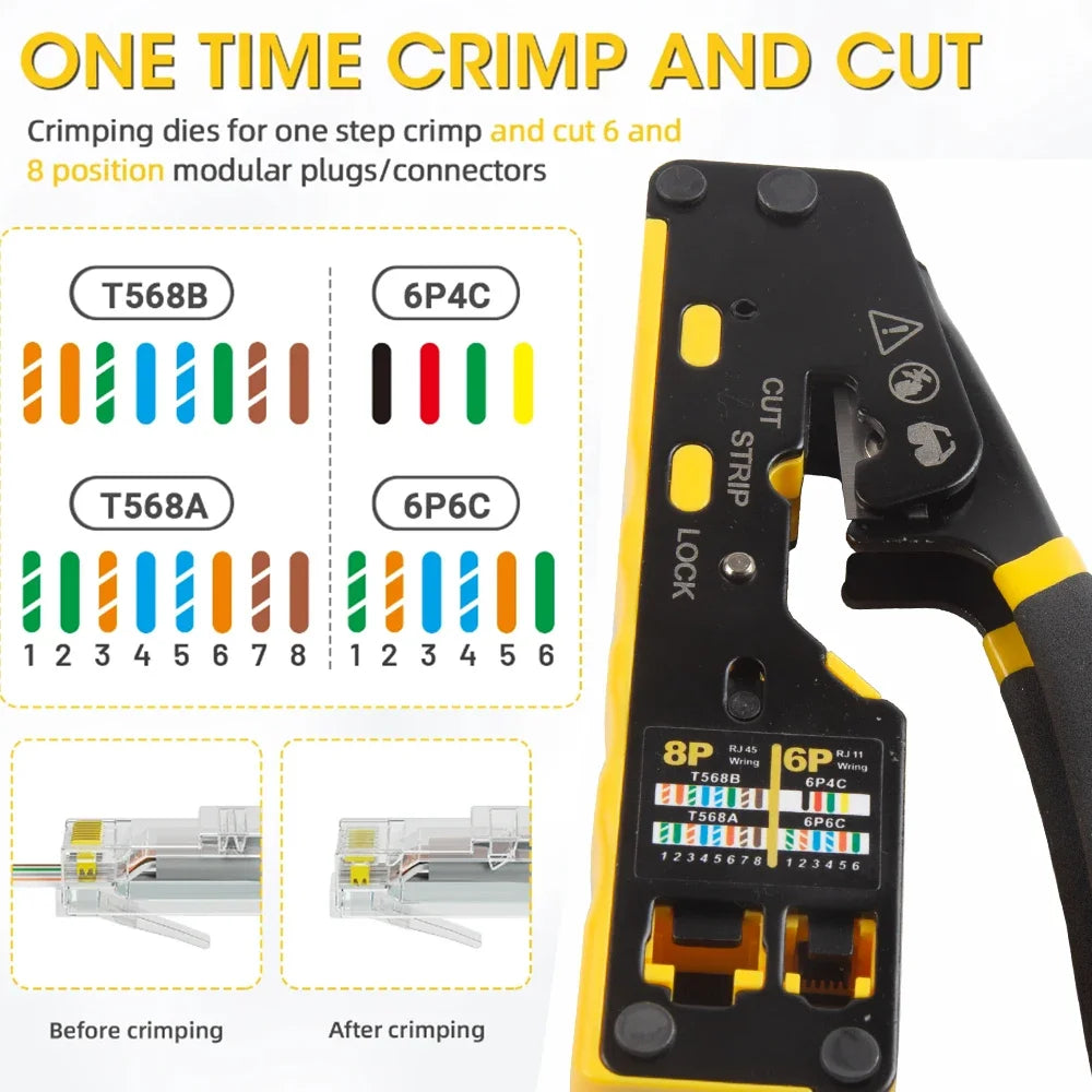 HOMEFISH 6088 Through-Hole Wire Crimper 8P6P Dual-Use Pliers for RJ45 Punch-Down RJ45 Crystal Head