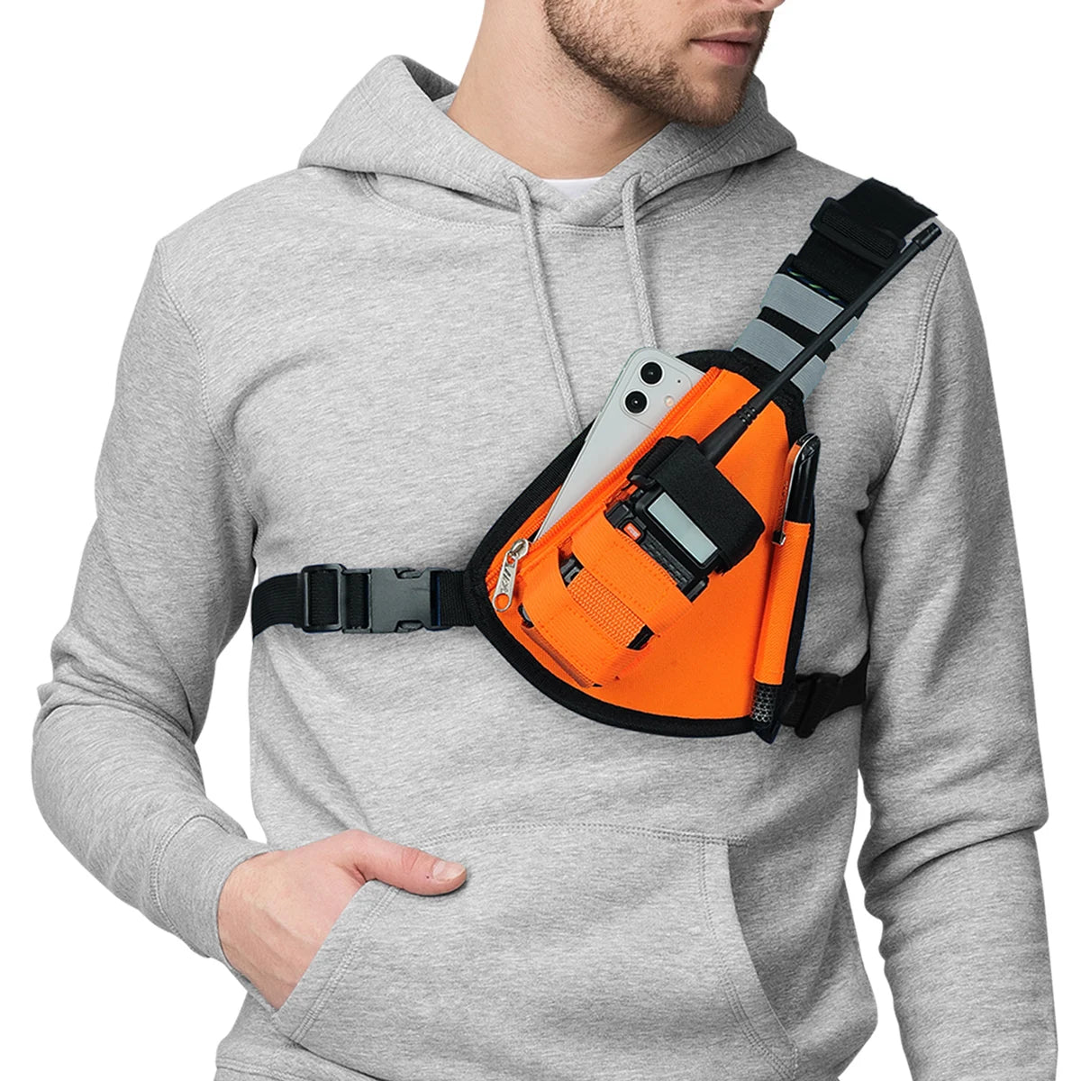 ABBRREE Radio Chest Harness Tactical Vest Nylon Vest Chest Rig Pack Bag Pouch Holster Walkie Talkie for BF-888S UV-5R