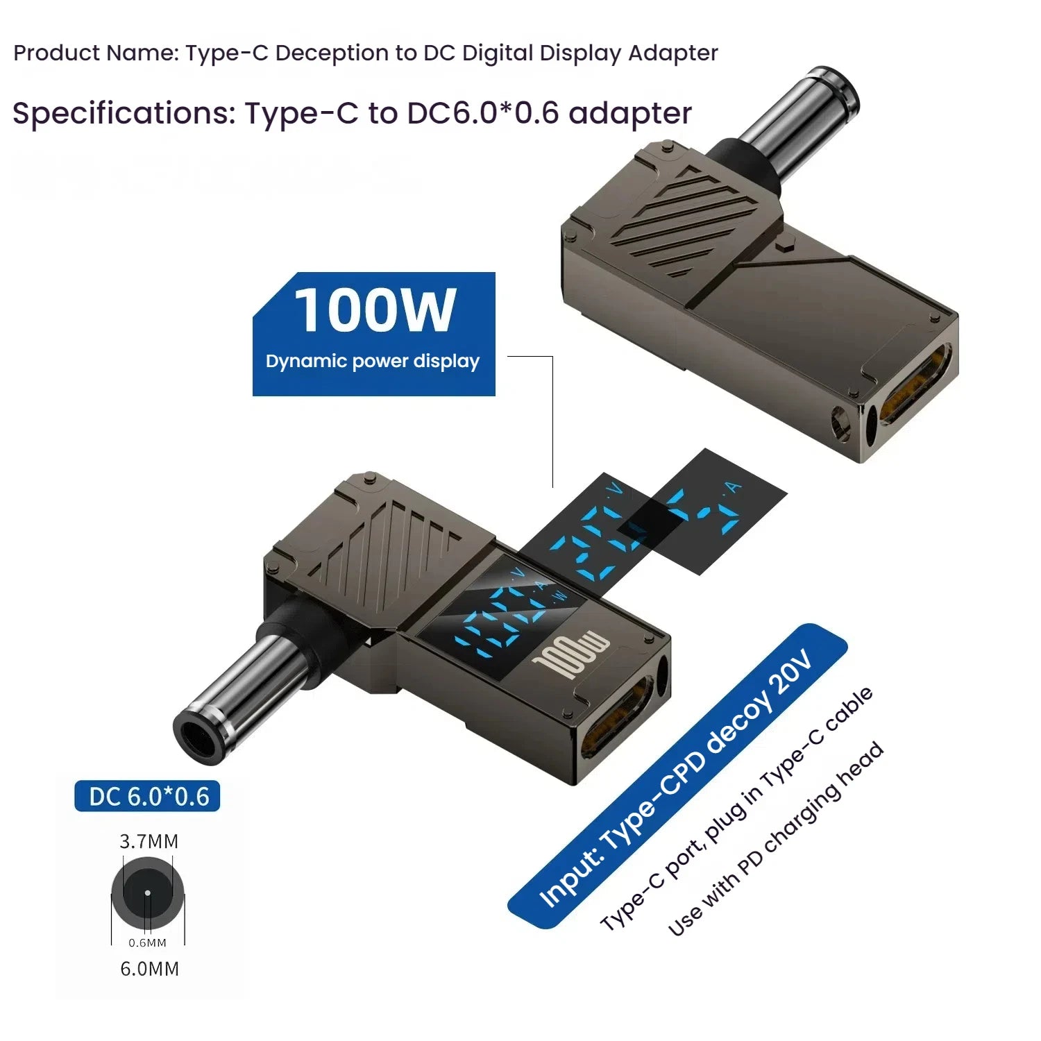 PD 100W Laptop Power Charger Converter Female Type-C To DC Male Jack Plug Supply Adapter Connector 5A For Notebook Computer PC