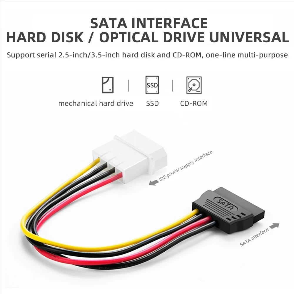 IDE Molex 4 Pin to 2 X SATA Power Cable Serial ATA Y Splitter Hard Drive Dual Extension Cord Adapter Connector