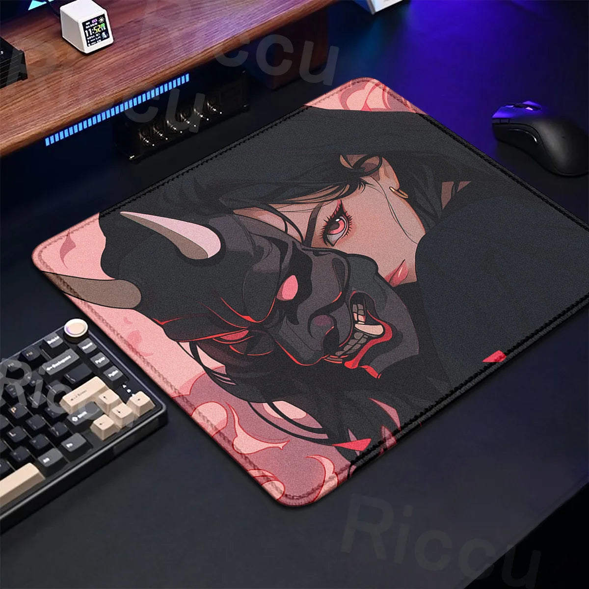 Small Size Anime Mouse Pad Oni Mask Girl Premium Deskmats Game Professional E-Sports Mousepad High Quality Non-slip Keyboard Pad