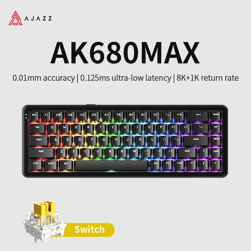 AJAZZ AK680 MAX Magnetic Axis Gaming Mechanical Keyboard 0.02mm accuracy 0.125ms ultra-low latency | 8K return rate 32K scan rate 8KHz return Quick triggering/resetting of aluminum alloy positioning plate with precision adjus