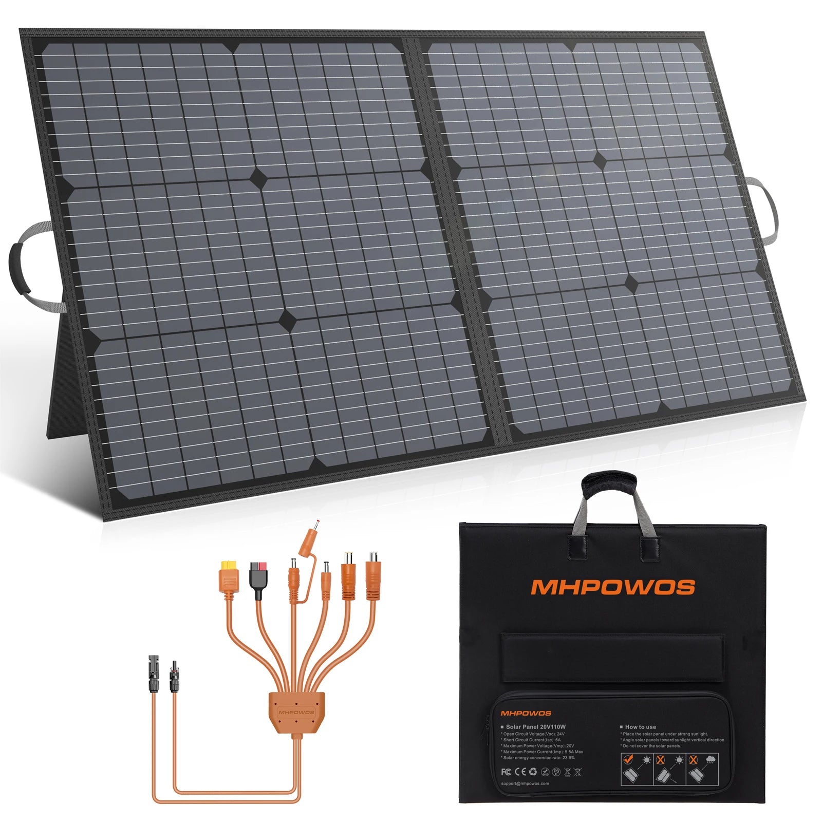 MHPOWOS 110W Foldable Solar Panel 20V Portable Solar Charger Waterproof for Solar Generator Power Station Van Outdoor Camping RV