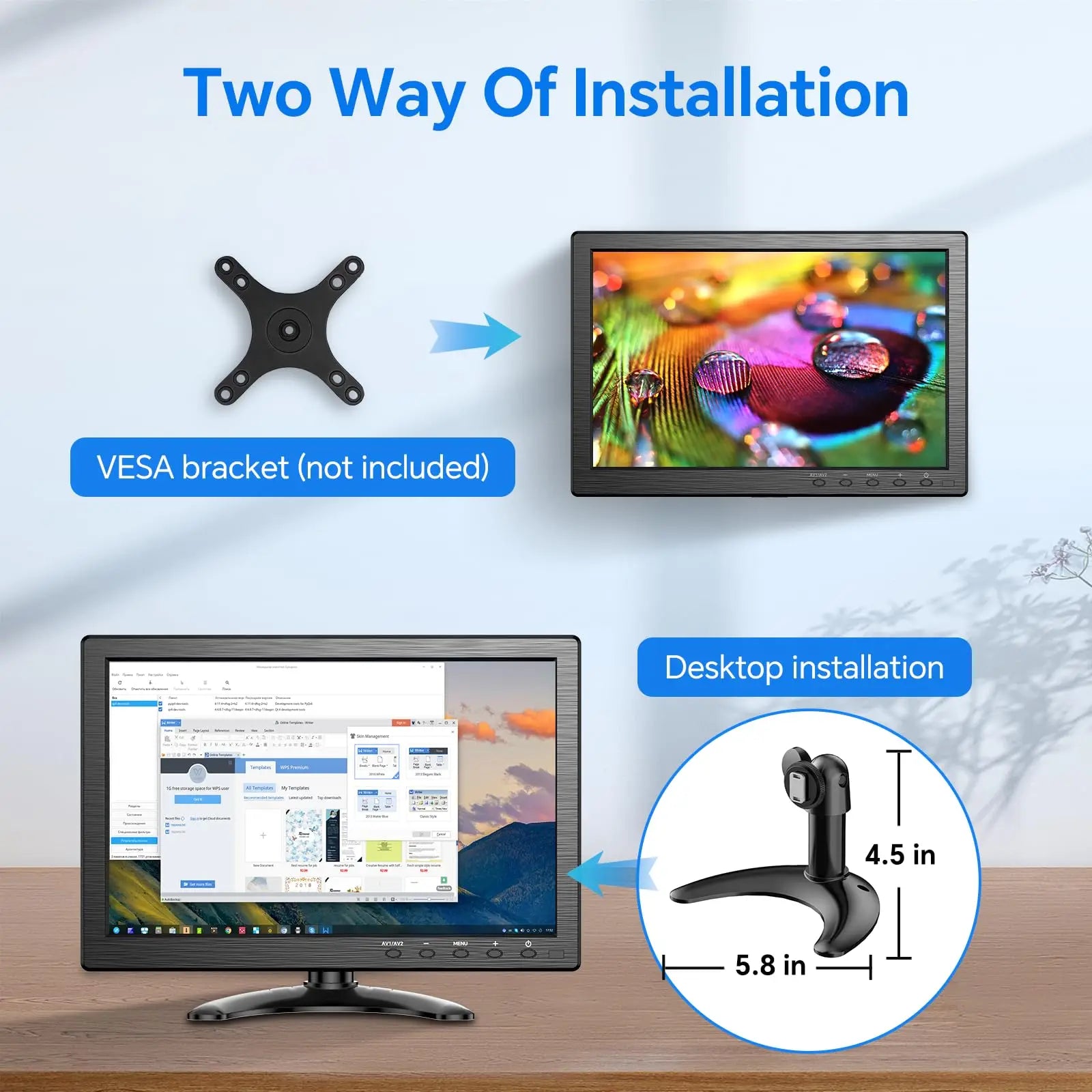EYOYO 10-inch Security Monitor 1366x768 Small Desktop Monitor With HDMI VGA AV BNC USB Input,Built-in Speakers,For PC CCTV NVR