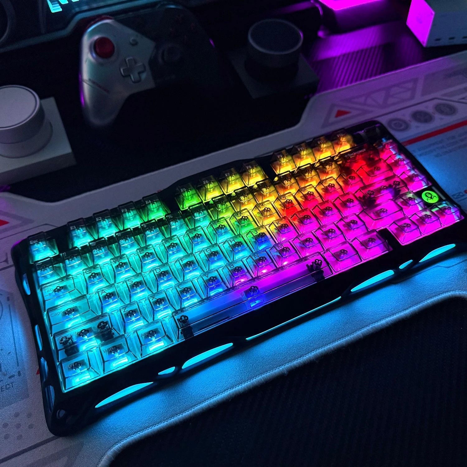 130 Keys Black Full Transparent PC Keycaps UV Printing Clear Crystal Key Caps Cherry Profile for MX Switches Gaming Keyboard