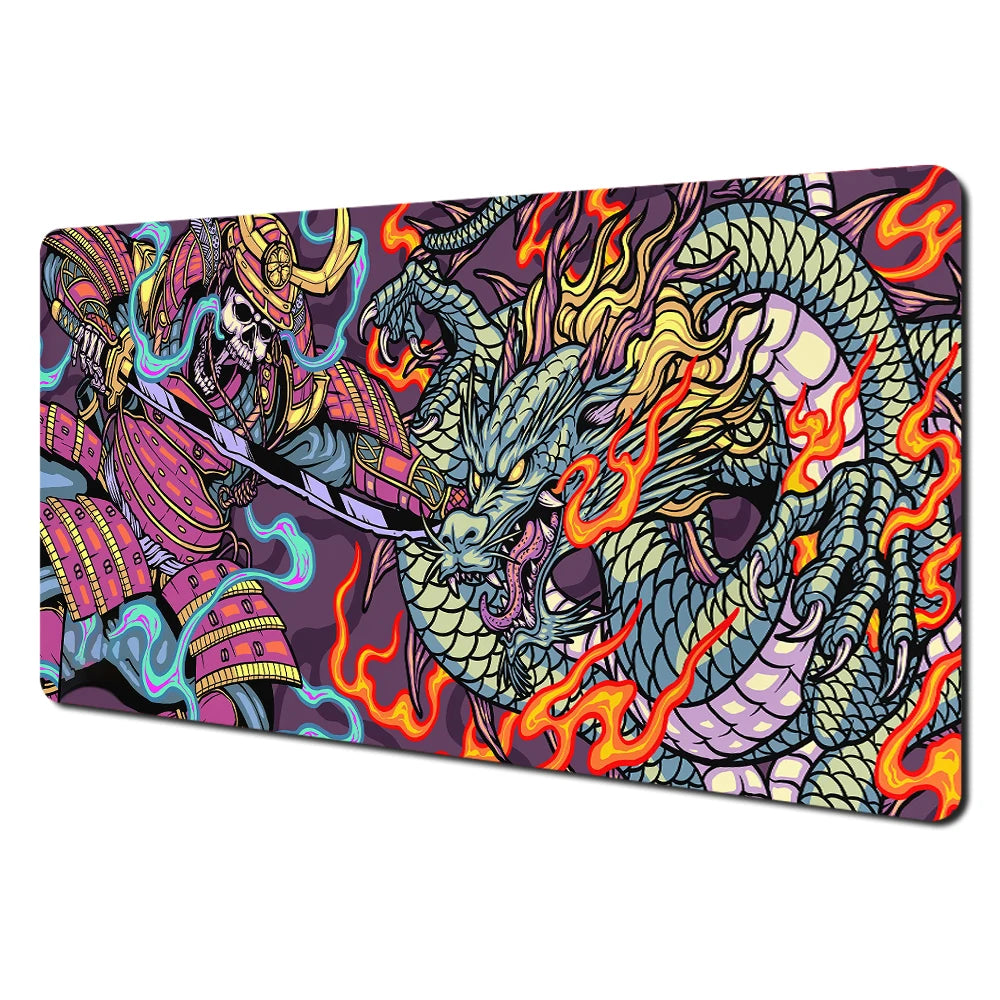Japanese Ghost Samurai Pattern TCG Playmat Magic Card Battle Mat 35X60CM Deskmat Tapete Magic Mat Non-Slip Durable Stitched Edge