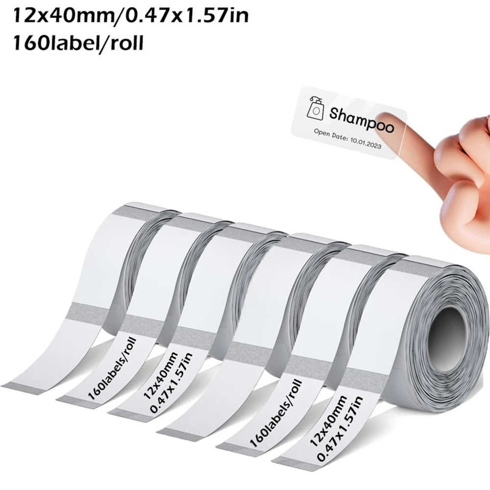 Marklife Transparent Thermal Label Tape for Bluetooth Label Printer 12*40mm Selfadhesive Wateroof for Home/Storage/Office/School