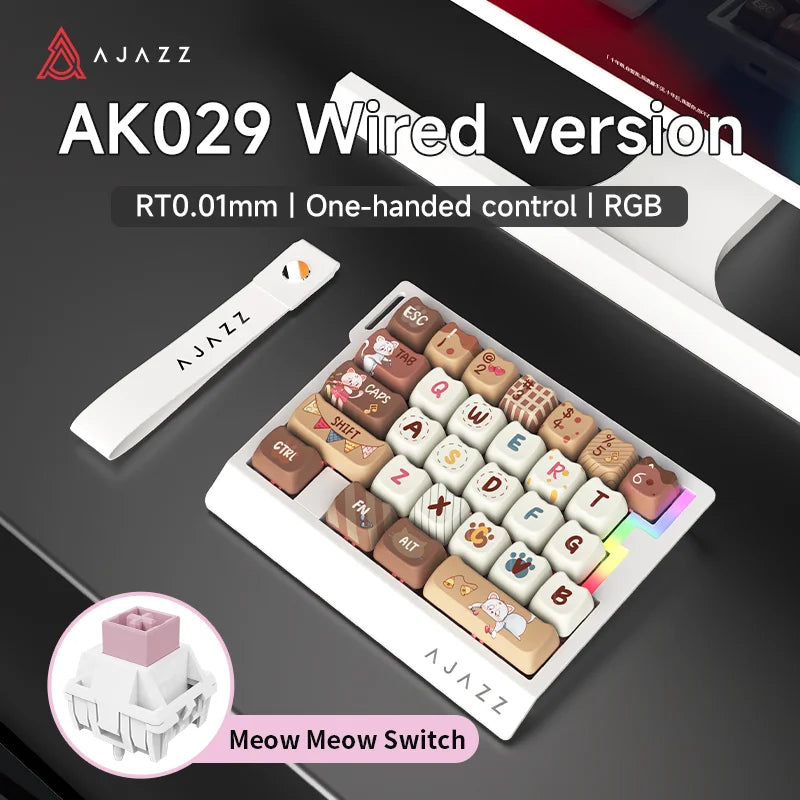 AK029 Wired Gaming Keyboard, 20 RGB Modes, 29 Keys, Hot-Swappable, Aluminum Panel