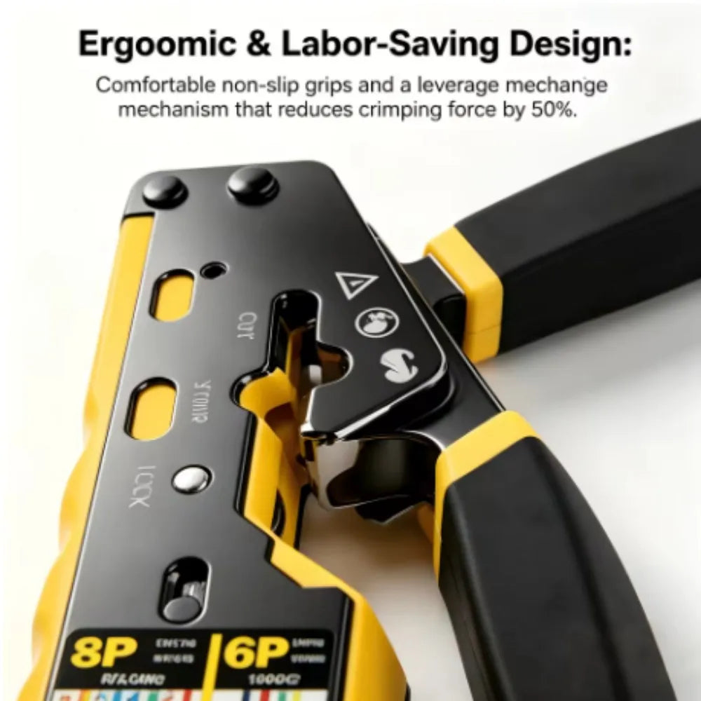 BEECHIP RJ45 Crimp Tool Pass Through Ethernet Crimping Tool for Cat6 Cat5 Cat5e RJ45 Connectors with Replacement Blade