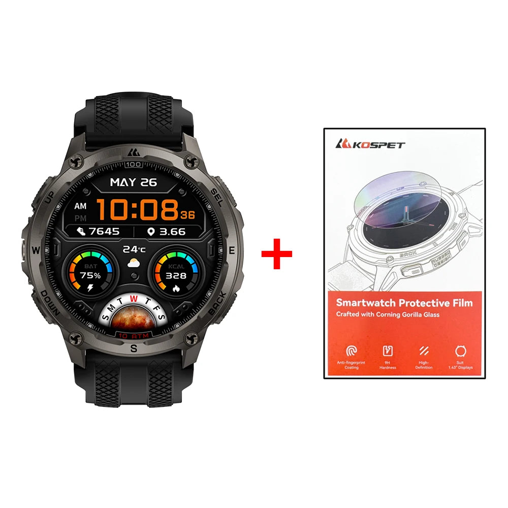 KOSPET Tank T4 Men's Rugged Smart Watch Military Grade GPS Stainless Steel 100M Waterproof 45M Freediving 24/7 Health Monitor