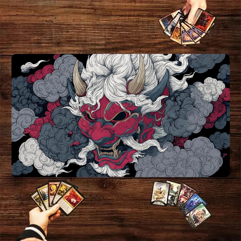 Japanese Ghost Samurai Pattern TCG Playmat Magic Card Battle Mat 35X60CM Deskmat Tapete Magic Mat Non-Slip Durable Stitched Edge