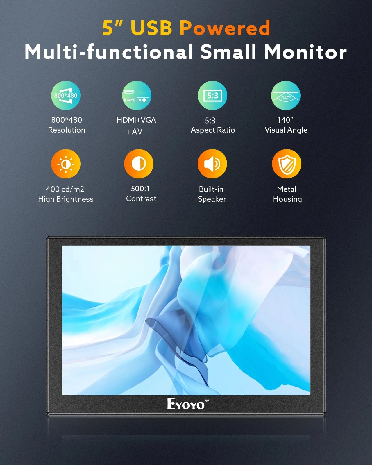 Eyoyo Portable External Monitor 5/7/8 Inches Mini LCD Screen TFT Panel with HDMI AV VGA Port For DVD/Computer/CCTV/Car Rear View