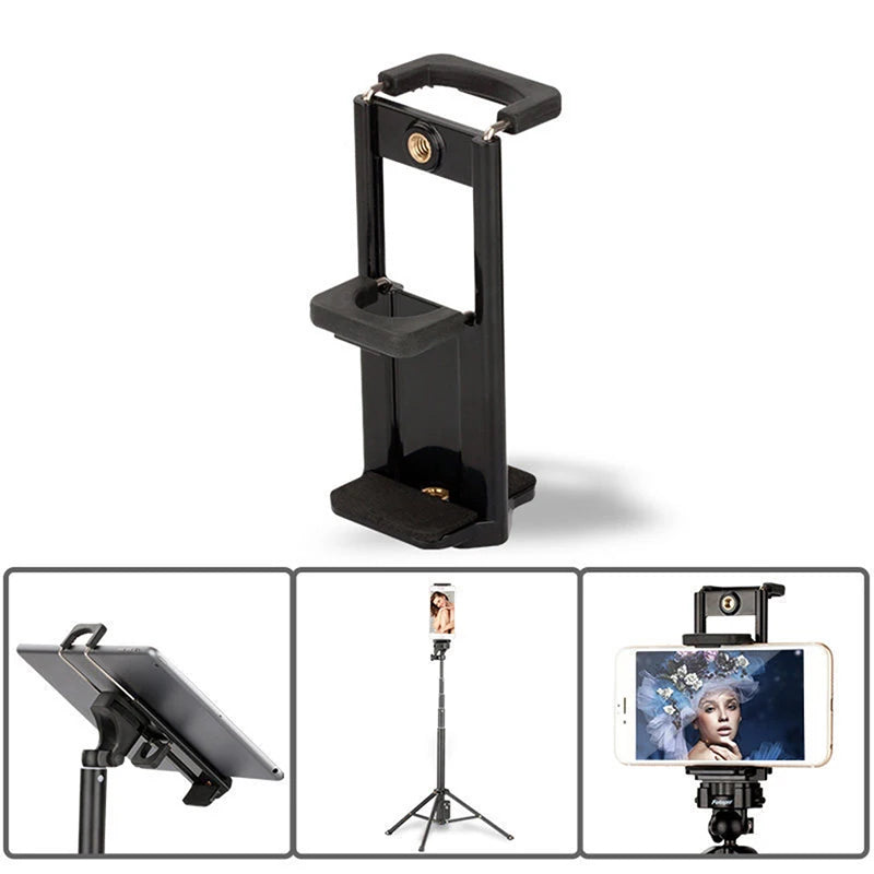 1pc Universal Tablet Phone 2 In 1 1/4" Tripod Mount Clamp Holder Bracket Selfie Clip Tablet Stand Holder