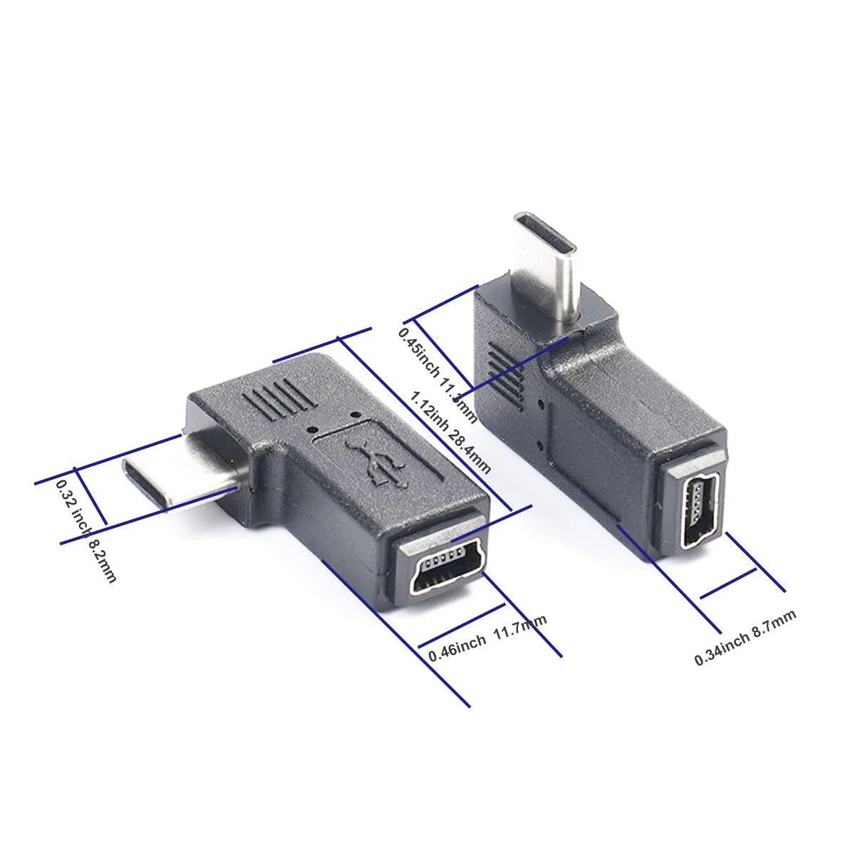 1pc 90 Degree Right Angle USB Type C Male to Mini 5 Pin USB Female Charge Data Sync Adapter Connector For Camera GPS Dash Cam