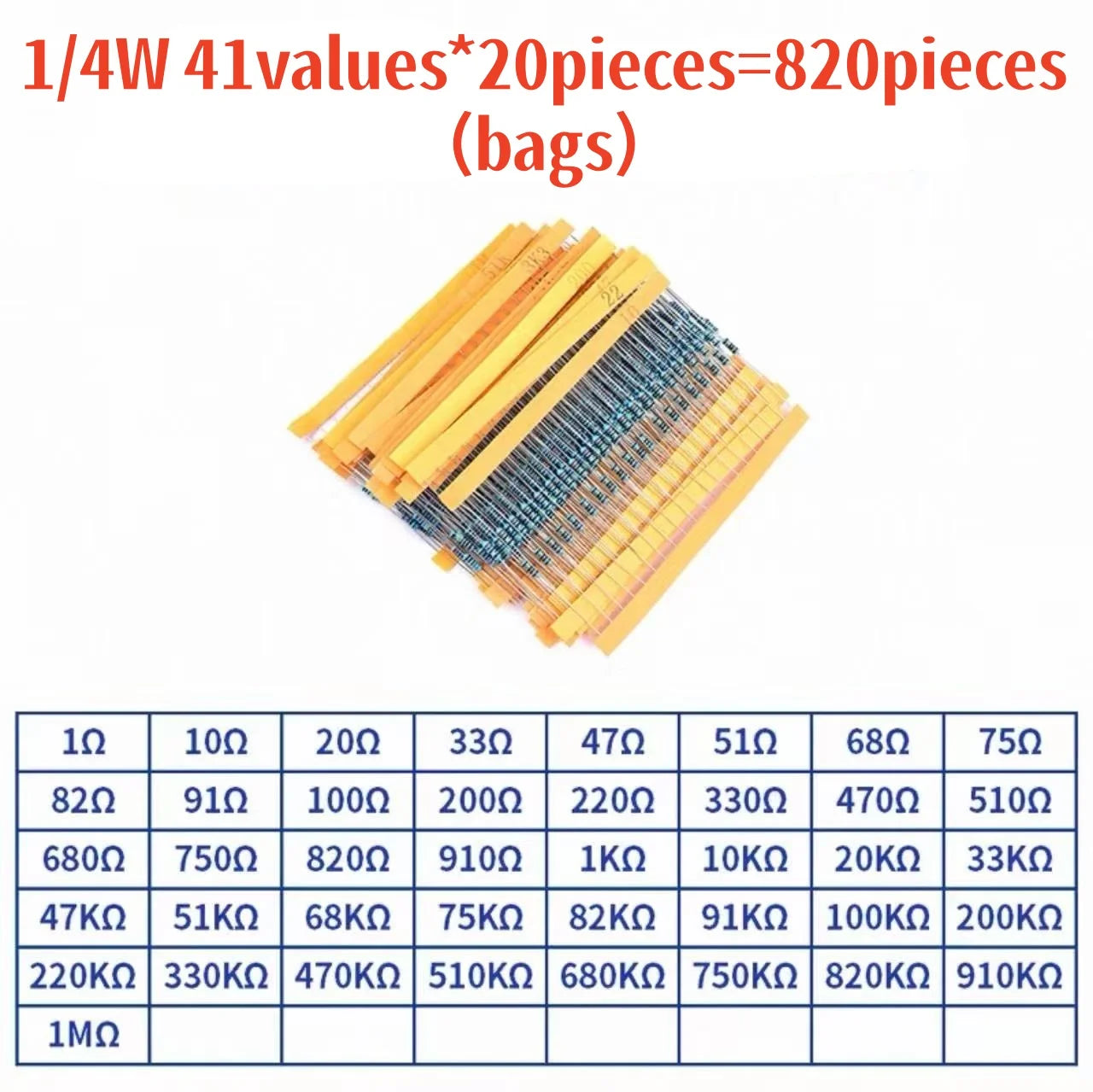 1/4W 1/2W 1W 2W 3W Resistor Set Resistance 1% 1/4W 1/2W 1W 2W 3W Metal Film Resistors Kit Ohm Electronic Components Kit