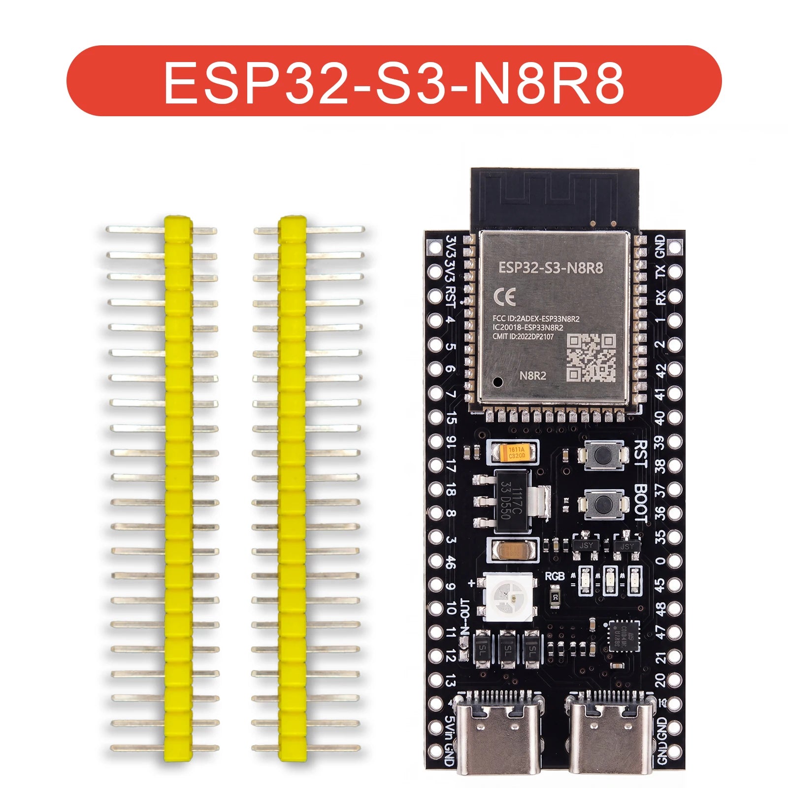 ESP32-S3 Development Board WiFi Bluetooth 5.0 Dual-Core 240MHz N16R8 N8R8 8MB PSRAM Dual USB-C 44PIN Adapter for MicroPython IoT