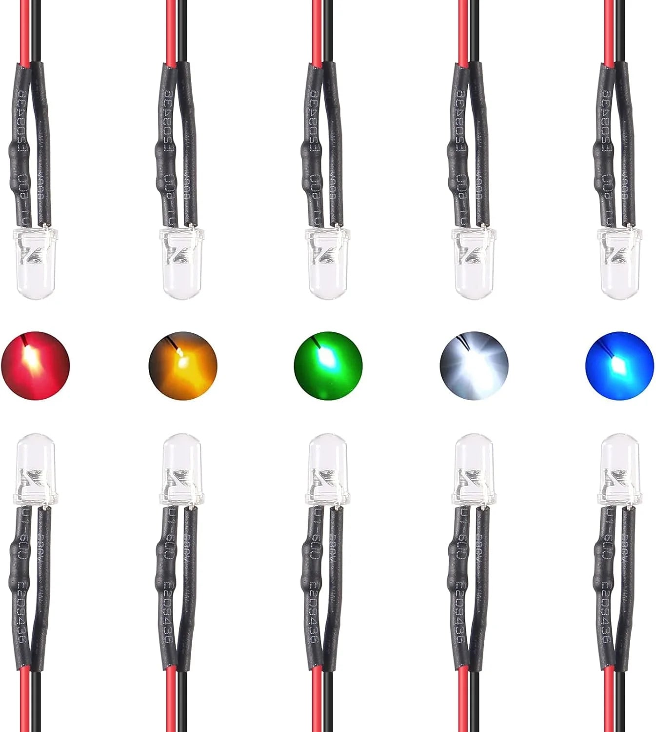 10PCS DC 3V 6V 12V 24V Pre Wired 3mm 5mm LED Light Lamp Bulb Prewired Emitting Diodes Transparent Yellow Blue Green White Red