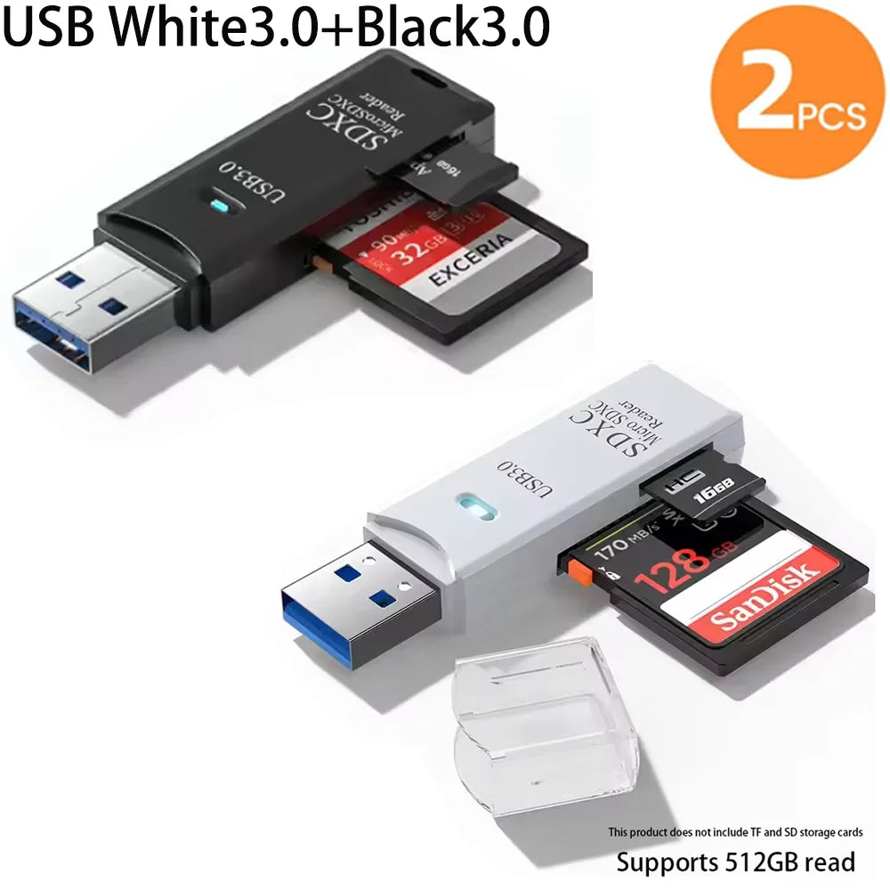 2-in-1 USB 3.0 High Speed Card Reader TF Memory Card Adapter Portable USB Flash Drive Design for PC Laptop Office Accessories