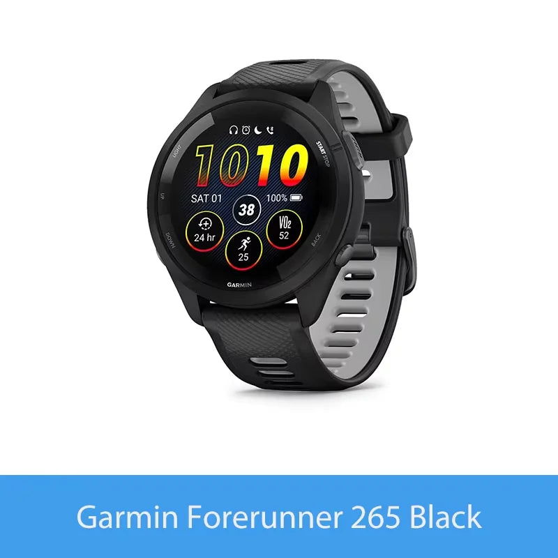 Garmin Forerunner 265 GPS 46mm Smartwatch 1.3" AMOLED Touchscreen Display Heart Rate Monitoring Training Metric Message Notice