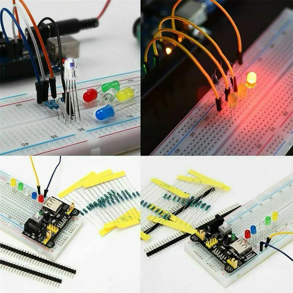 830-Point Electronics Component Kit – Resistors, Capacitors, LEDs & MB-102 Breadboard for Arduino UNO R3 DIY