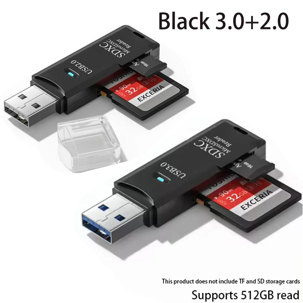 2-in-1 USB 3.0 High Speed Card Reader TF Memory Card Adapter Portable USB Flash Drive Design for PC Laptop Office Accessories